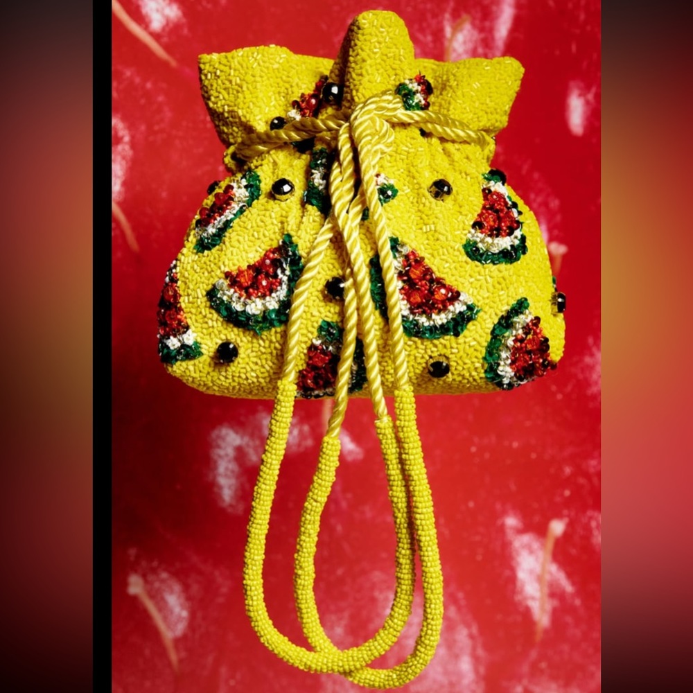 Zara beaded watermelon pattern bucket bag, rope shoulder strap - Picture 4 of 10